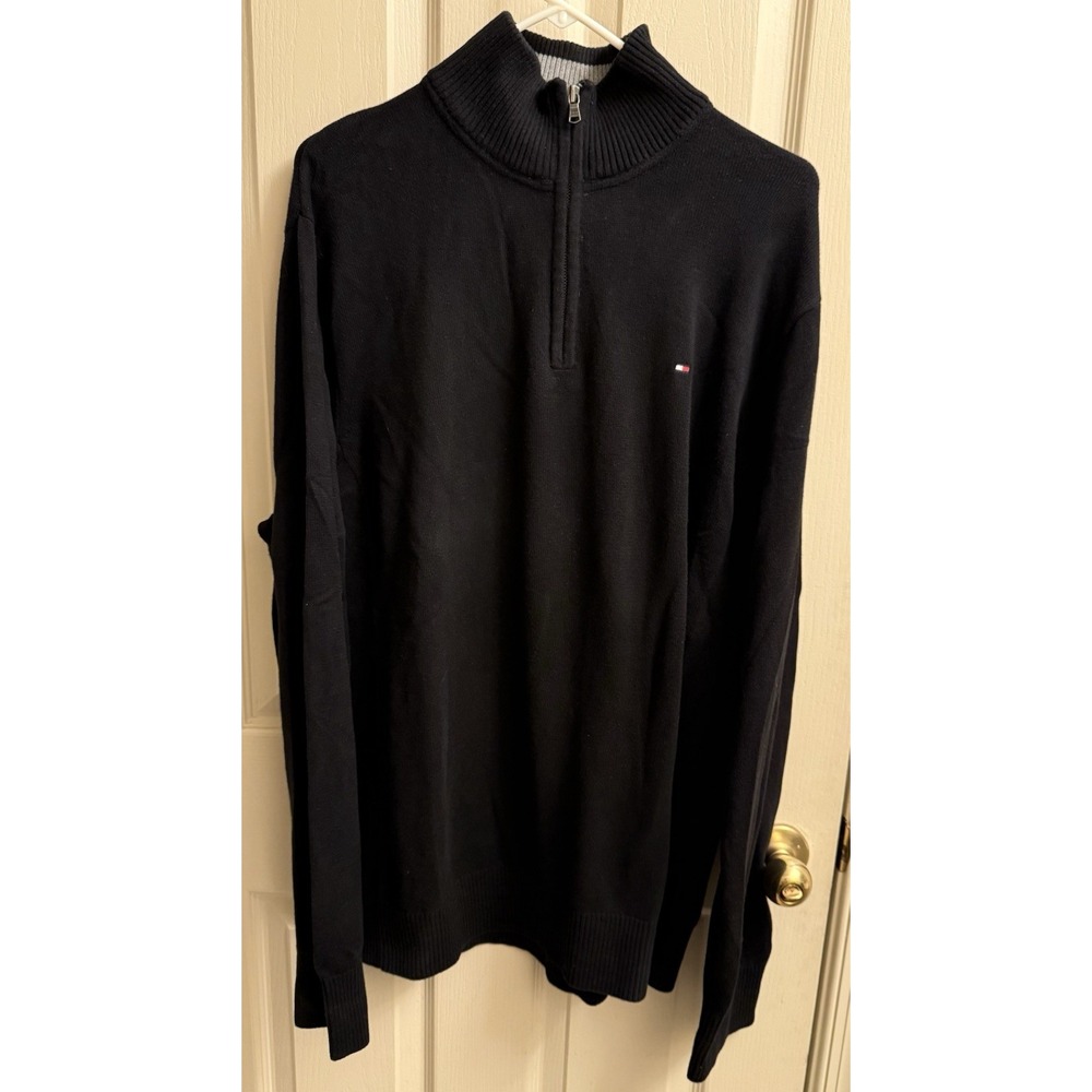 Tommy Hilfiger Men's Cotton‎ Quarter Zip Sweater Size Large 2XL Black